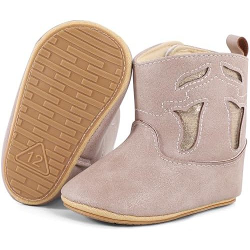 Infant Toddler Western Boots Cowgirl Cowboy Soft Rubber Sole Booties for Baby Girls Boys 3-18 Months