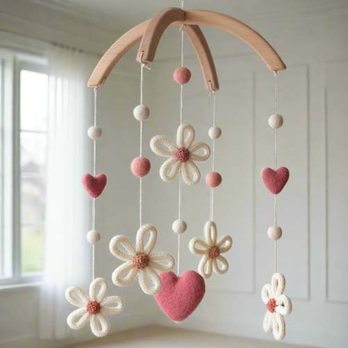 Daisy Nursery Mobile - Dusty Rose & Cream Floral Decor