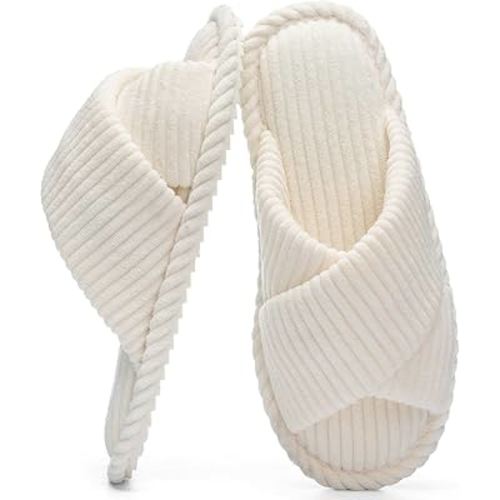 GOEWY Slippers for Women with Memory Foam Open toe House Bedroom Shoes | Crossbands Cozy Corduroy Slides,Non Slip Lightweight Sole,Indoor and Outdoor,Machine-washable,Gift for Womens