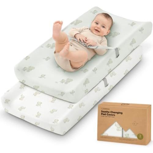 2-Pack Organic Changing Pad Covers for Girl, Boy, 100% Cotton (Elly)