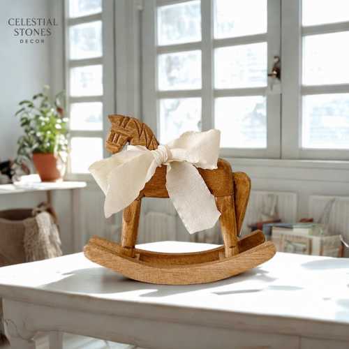 Rustic Wooden Rocking Horse with Bow – Handmade Farmhouse Decor for Kitchen or Nursery