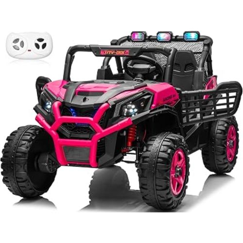 24V 2 Seater Ride on Car for Big Kids, JOYRACER 4x4 Off-Road UTV Toy w/Remote Control, 800W Powerful Motors, 20" Large Seat, 5 Mph Max Speed, Bluetooth, MP3, Lights, Electric Car for Kids, Rosered