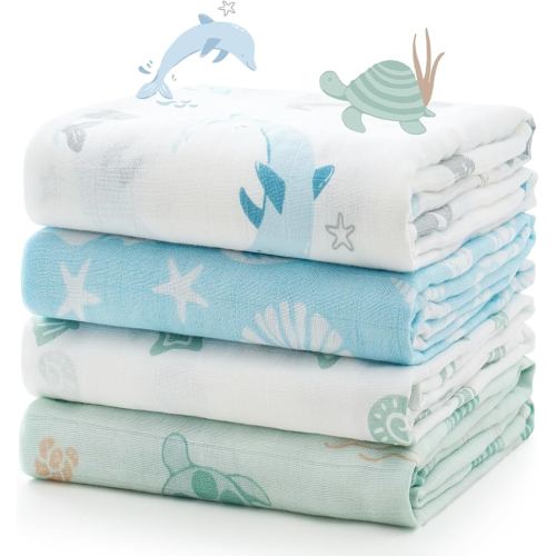 Momcozy Muslin Swaddle Blankets, Ultra Soft Neutral Registry Essentials, Marine Sea Sprite Magic, Breathable Large 47'' x 47'' Newborn Boys Girls Receiving Blanket