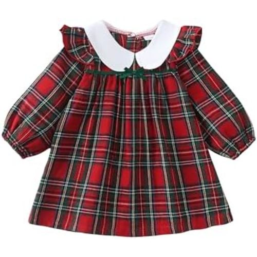 Kucnuzki Baby Girl Clothes Ruffle Long Sleeve Casual Plaid Dress Fall Winter Toddler Girls Dresses Cute Kids Clothes
