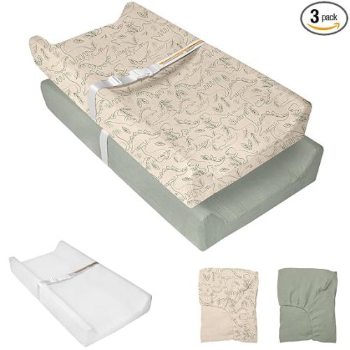 Muslin Baby Changing Pad, 2 Pack Muslin Soft Cotton Covers & Waterproof Lining Foam Diaper Changing Table Pad 32" x 16.6" Mat for Dressers