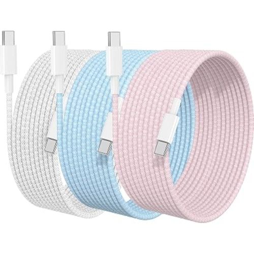 10FT USB C to C Fast Charger Cord for iPhone 17 16 15,Extra Long Heavy Duty Braided Apple C to C Cable Fast Charging for iPhone 17 Pro Max/16 Pro/16/15 Plus/MacBook,iPad Pro12.9/11/10 inch-Colorful