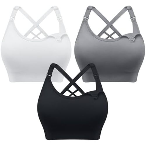 3 Pack Nursing Bras for Breastfeeding, Seamless Maternity Bras for Pregnancy Support Nursing Sports Bra for Yoga