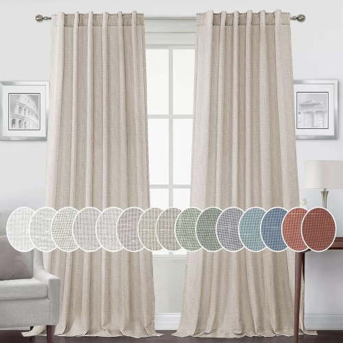 Turquoize Classic Natural Linen Light Filtering Semi Sheer Curtains Back Tab 2 Panels for Bedroom，52" x 84"，Angora
