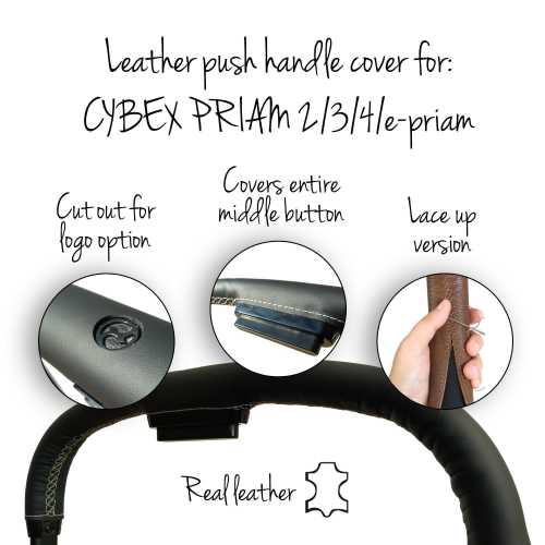 Cybex Priam 2 / priam 3 / priam 4 / e-priam stroller leather push handle cover real leather lace up closing