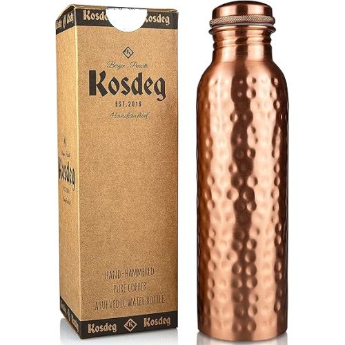 Copper Water Bottle - 34 Oz Extra Large - A Hammered Ayurvedic Pure Copper Vessel For Drinking - Drink More Water, Lower Your Sugar Intake And Enjoy The Health Benefits Immediately