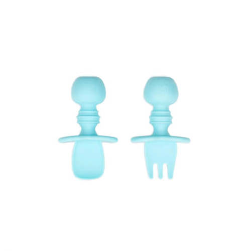Chewtensils Silicone Baby Spoon and Fork Set – Blue | Bumkins Baby