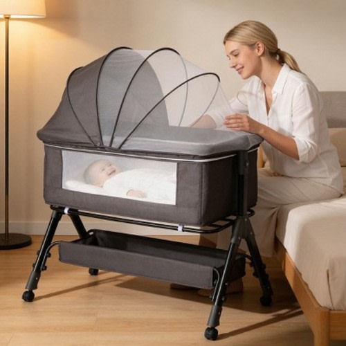 Kmaier Baby Bassinet 3 in 1 Baby Bassinet Bedside Sleeper, Easy Assemble And Folding Portable Baby Cradle,Dark Grey