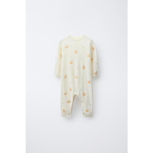 TEDDY BEAR PRINT 100% MERINO WOOL LONG JUMPSUIT - Mid-ecru | ZARA United States