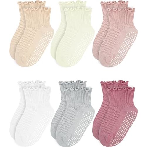Girls Ruffle Socks Non-Slip Ankle Socks with Grips