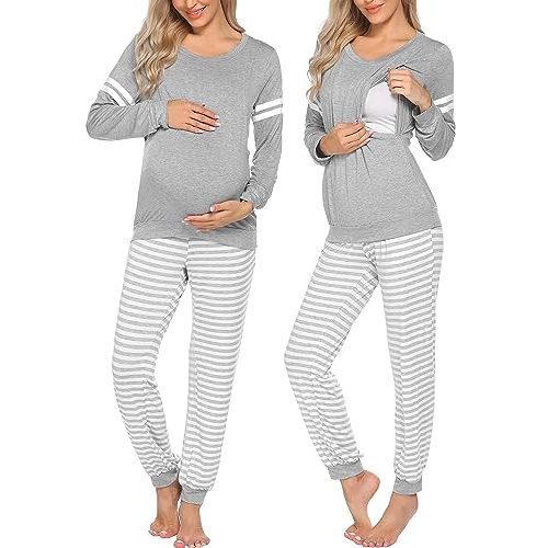 Ekouaer Maternity Pajama Set Nursing Pjs Women Breastfeeding Pregnancy Postpartum Clothes Long Sleeve Top & Pant with Pockets