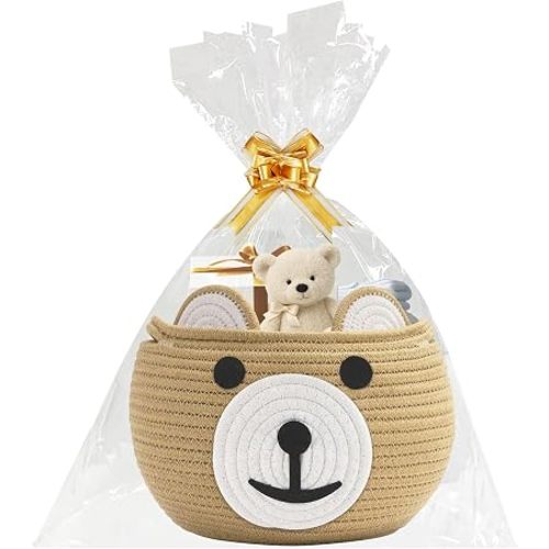 Brown Bear Baby Basket for Baby Shower with Gift Bags and Ribbons,Gift Baskets for Nursery,Small Animal Woven Basket for Gifts Empty with Handle,Easter Baskets for Kid
