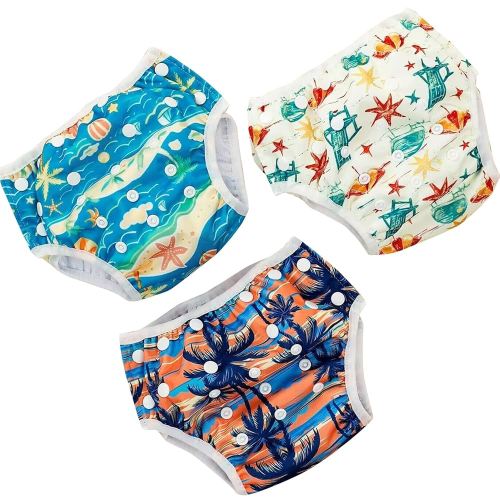 HappyFlute Swim Diapers – Reusable Infant Boy Swimsuit & Swimwear for Newborns,Toddlers(0-3years,10-40lbs) – Perfect Baby Swim Diapers for Beach & Pool Time (Beach)