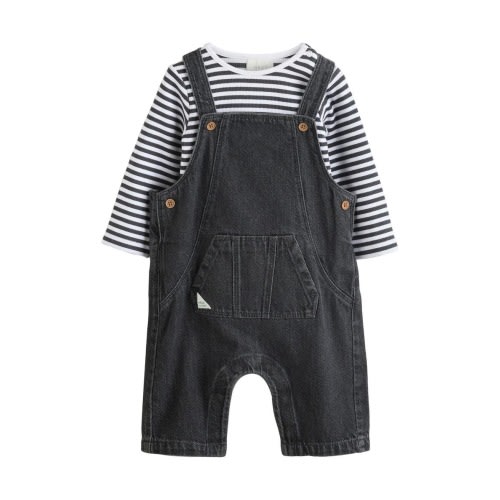 Stripe Long Sleeve T-Shirt & Denim Overalls Set, 9-12M