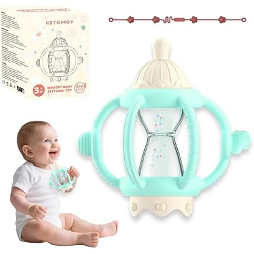 Silicone Teether Rattle Toy for Babies 0-12 Months Teething Relief