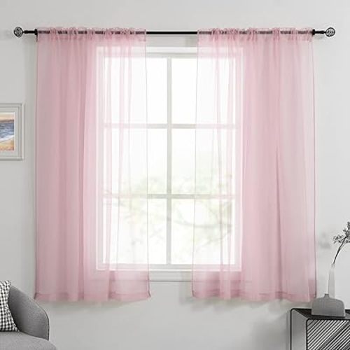 HUTO Light Pale Baby Pink Sheer Curtains 63 Inch Length for Girls Bedroom Rod Pocket Window Transparent Voile Drapes Curtains for Kids Room Living Room 2 Panels 52x63 Inches Long