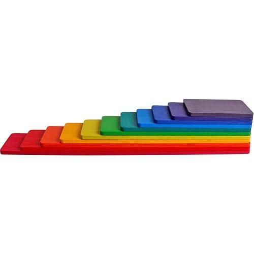 Dinhon 11 PCS Wooden Rainbow Board Oversized Stacking Game Jigsaw Puzzle Building Blocks Children's Baby Toddler Toys 3 Years Old Boys and Girls Toy Gifts