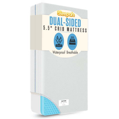 Sleepah Crib Mattress Dual Sided Cooling Memory Foam for Babies & Toddlers Standard Sized Cribs (Blue)