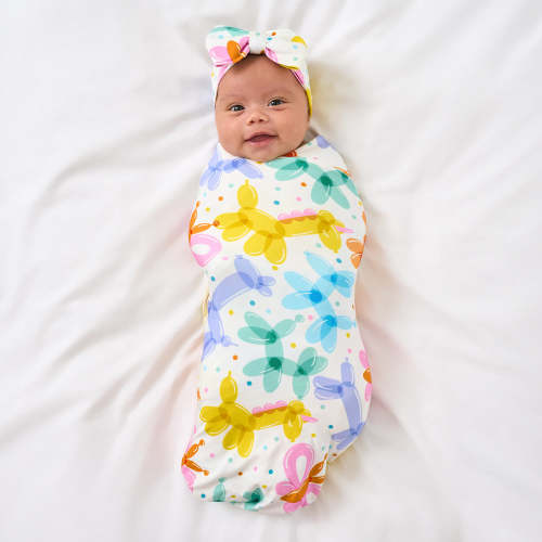 Balloon Bash Swaddle & Luxe Bow Headband Set | Little Sleepies