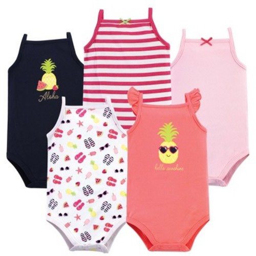 Hudson Baby Infant Girl Cotton Sleeveless Bodysuits 5pk, Hello Sunshine, 6-9 Months