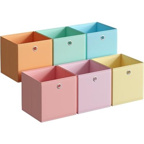 SONGMICS Storage Cubes, Set of 6 Odorless Foldable Storage Boxes, 11.8 x 11.8 x 11.8 Inches, Closet Organizers for Shelf, Rainbow Storage Bins, Colorful Fabric Bins for Bedroom, Living Room URFB230X01