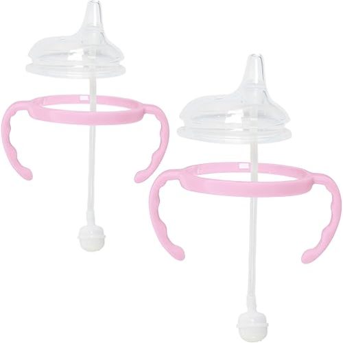 Botabee Pink Soft Spout - Transition Sippy Cup Kit for Comotomo 5 & 8 Oz Bottles - Conversion Kit Fits 5 Ounce & 8 Ounce Bottles - Baby Bottle Nipple with Weighted Straw & Bottle Handles (Pack of 2)