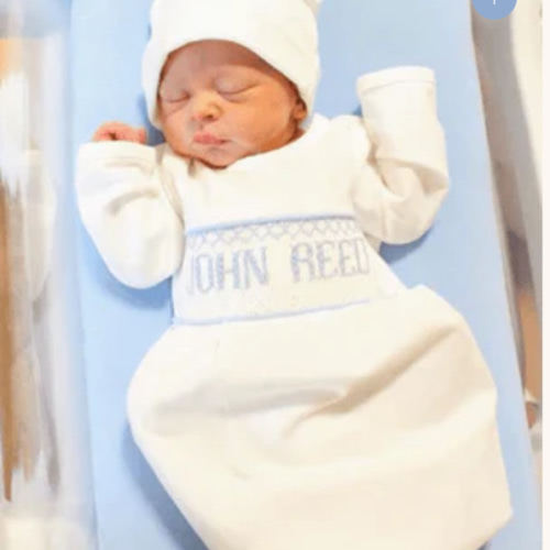 Blue Baby Snuggles - Custom Smocked Pima Gown and Hat