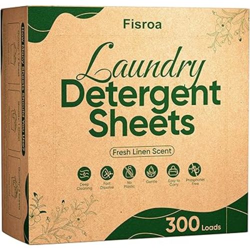 Travel Laundry Detergent Sheets Fisroa 300 Loads Eco-friendly Washing Detergent Sheets Plastic-Free Washer Sheets, Fresh Linen Scent Liquidless Laundry Sheets Strips for Camping Dorm