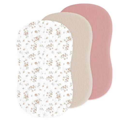 Muslin Bassinet Sheets for Baby Girl Boy, 3 Pack Soft Breathable Baby Bassinet Mattress Sheets Fit for Hourglass Oval Cradle, Moses Basket Rectangle Mattress