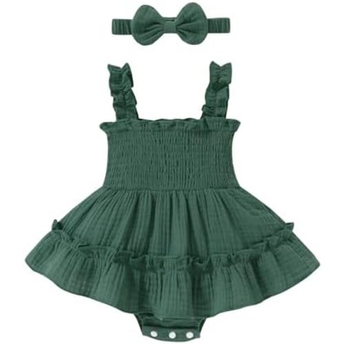 Happy Town Infant Baby Girl Clothes Toddler Summer Sleeveless Romper Dress with Headband Newborn Jumpsuit Outfits