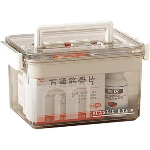 Medicine Storage Box with Handles, Clear Plastic Medicine Storage Organizer & First Aid Box, Multipurpose Medical Supply Organizer with Removable Tray for Home, Office & Travel(Clear)