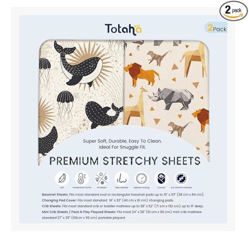 TotAha Premium Stretchy Changing Pad Cover, Buttery Soft Diaper Changing Pad Covers for Girls Boys, Super Stretchy Jersey Knit Changing Table Covers, 2 Pack Safari