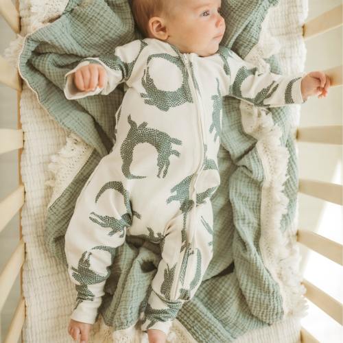 Crocodile Print Baby Zipper Romper: Organic Cotton Outfit