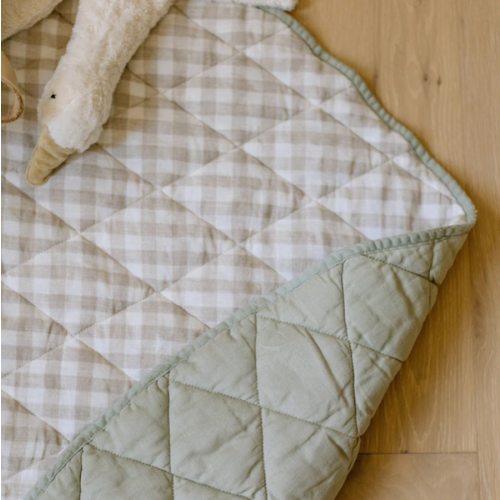 Organic French Linen Play Mat - Olive & Oat Gingham