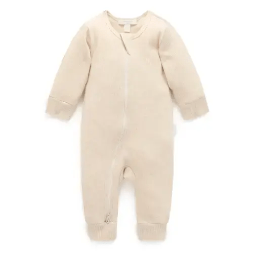 Beige Ribbed Zip Growsuit - Baby Growsuits - Purebaby - Purebaby