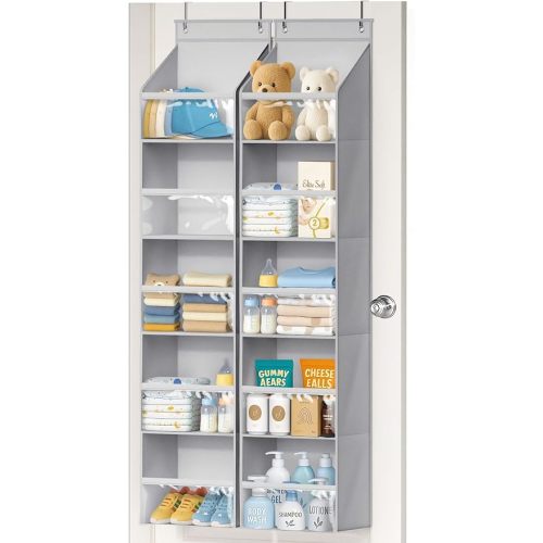 AOODA 2 Pack Over the Door Organizer, Large Capacity Closet Door Hanging Organizer, Clear Deep Pockets Baby Storage for Nursery, Bathroom, Bedroom, Pantry, Diapers (Light Yellow)
