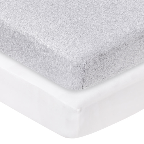 Little Star Organic 100% Pure Organic Cotton Fitted Jersey Knit Crib Sheets, 2 Pk, Gray/White