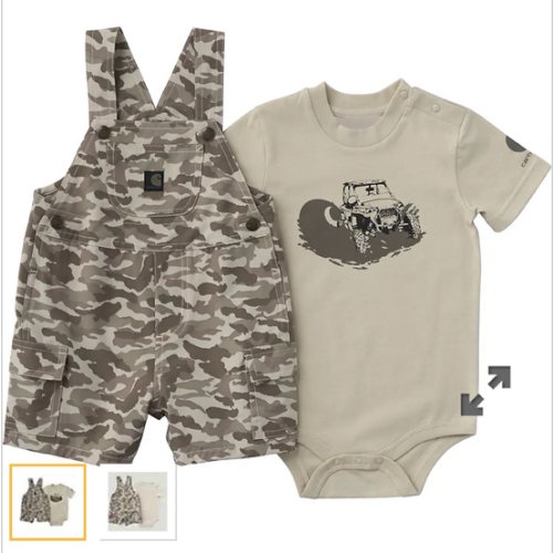 Boys' 2-Piece Short Sleeve Bodysuit & Camo Cargo Pocket Shortall Set (Baby) | T-Shirts Under $35 | Carhartt