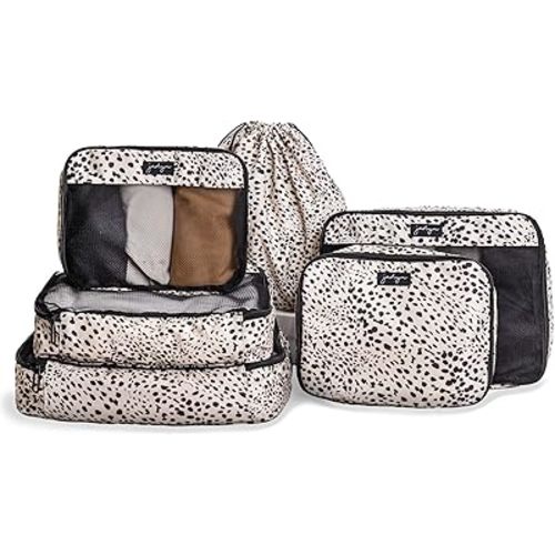 Jadyn Packing Cubes for Travel, 6-Piece Large Packing Cube Organizer Set for Suitcase, Duffel Bag, Luggage, Multiple Sizes Travel Essentials (Cheetah Spot)