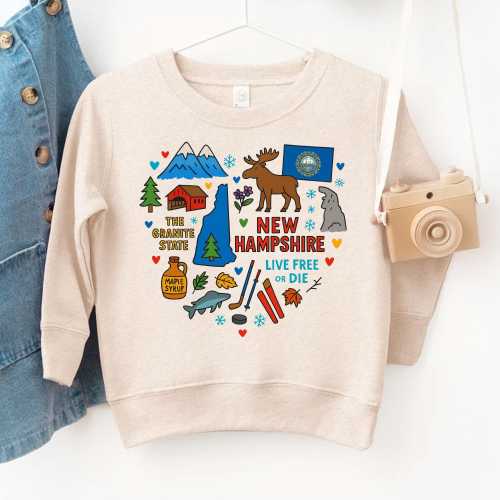 New Hampshire Kids Sweatshirt: USA States National Park Travel Gift - Toddler Sweater with State Symbols Baby Bodysuit for Family Vacation