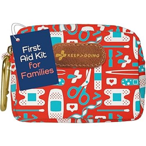 KeepGoing Small Travel First Aid Kit Kids – 60 Pc. Mini First Aid Kit for Purse, Diaper Bag, & Backpack with Latex-Free Bandages – 4 Oz., & 4.5 x 3.5 x 2 in, TSA-Approved