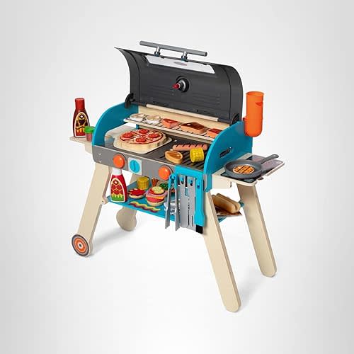 Melissa & Doug Deluxe Wooden Barbecue Grill, Smoker & Pizza Oven, Toy Food & Kids Play Kitchen Accessories, Preschool Learning Toys for Girls & Boys 3+ - FSC Certified