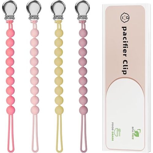 Pacifier Clips for Baby Girls Boys - Loviomad Silicone Paci Clip for Philips Avent Soothie Binky Holder, Baby Newborn Essentials Shower Birthday Gift (4-Pack)