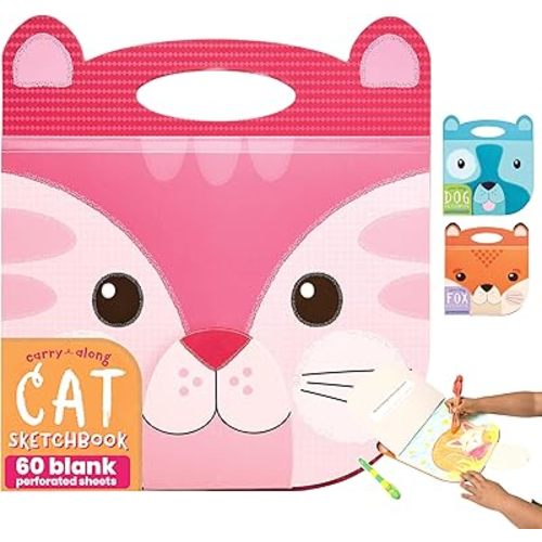 OOLY Carry Along Sketchbook for Kids, 60 Pages, 9 x 7 inches, Portable Sketch Book, Drawing Pad for Travel - Cat