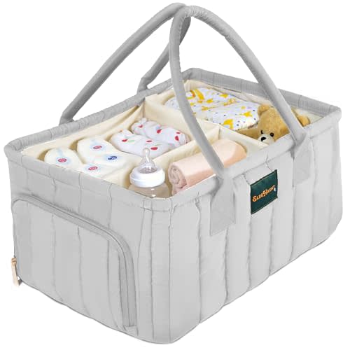 Eleghaunt Large Diaper Caddy Organizer with Handle – Baby Basket for Nursery, Car, and Changing Table – Portable Baby Storage with Compartments – Perfect for New Parents and Baby Shower Gifts (Gray)