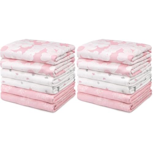 GLLQUEN BABY Receiving Blanket Boy Cotton Muslin Swaddle Blankets Girl Newborn Squares Breathable & Soft Thin Baby Blankets Cloths Double Absorbent Infant Swaddling Wrap - 12 Pack (Rosebud)